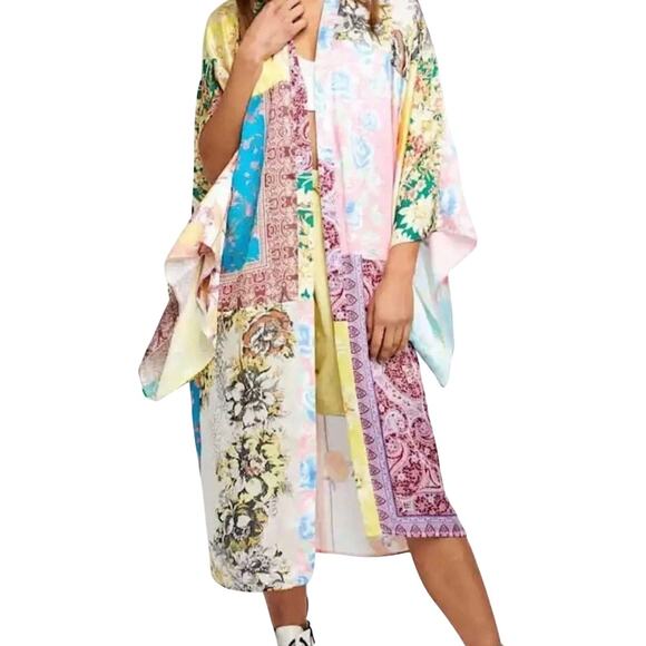 Free People Patchwork Love Robe Kimono Duster Western Boho Coverup Festival M/L - Picture 12 of 16